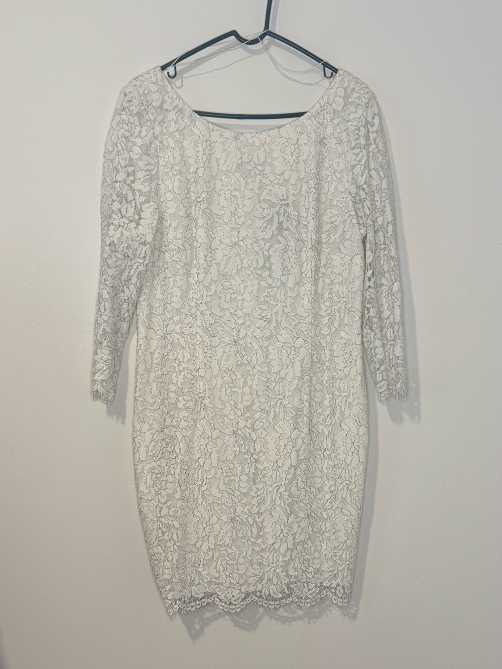 Adrianna Papell White Metallic Lace Sheath Dress Size 18 Bridal Shower Rehearsal